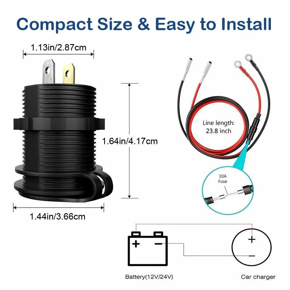 12-24V Dual USB Car Charger Socket PD QC3.0 With Colorful Voltmeter ON/OFF Switch for Bus Trailer Boats