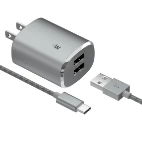 17W Dual Home Charger with 6ft USB-C Cable