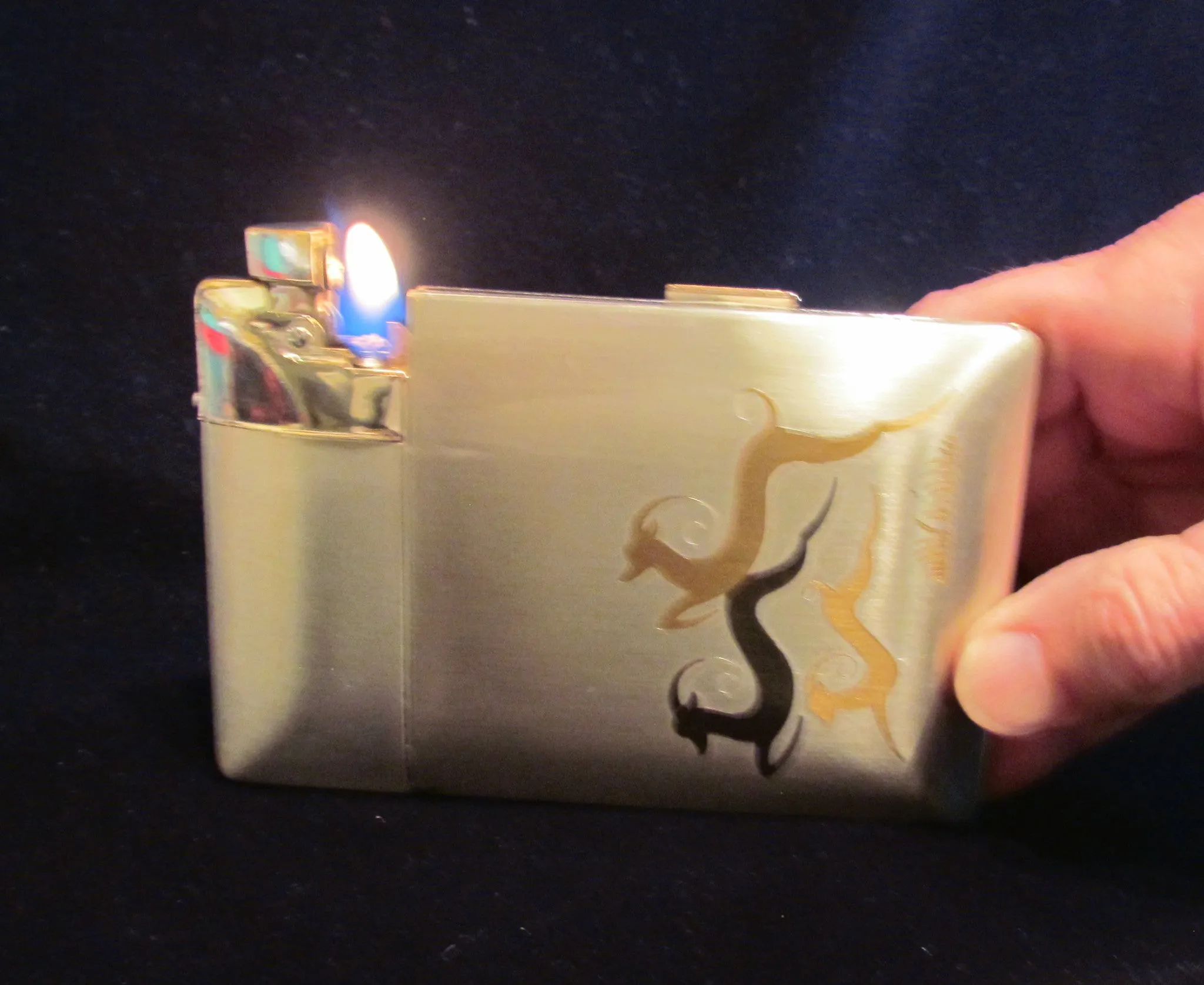 1940's Lite-O-Matic Gazelle Cigarette Case Elgin American Original Box Stunning Working Case Lighter