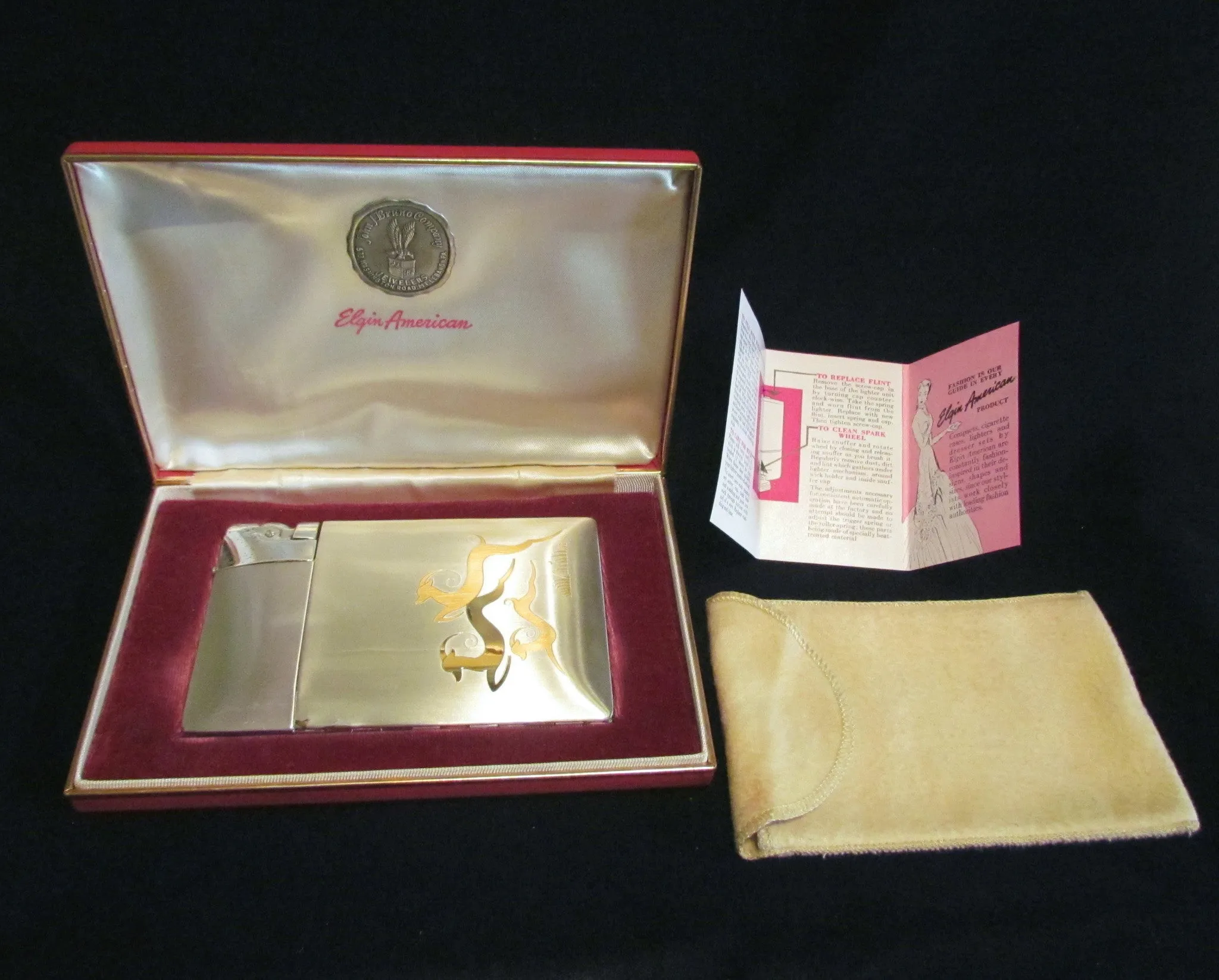 1940's Lite-O-Matic Gazelle Cigarette Case Elgin American Original Box Stunning Working Case Lighter