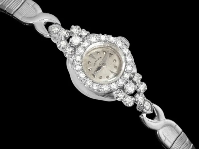 1960's Vintage Ladies Hamilton - 14K White Gold & Diamonds