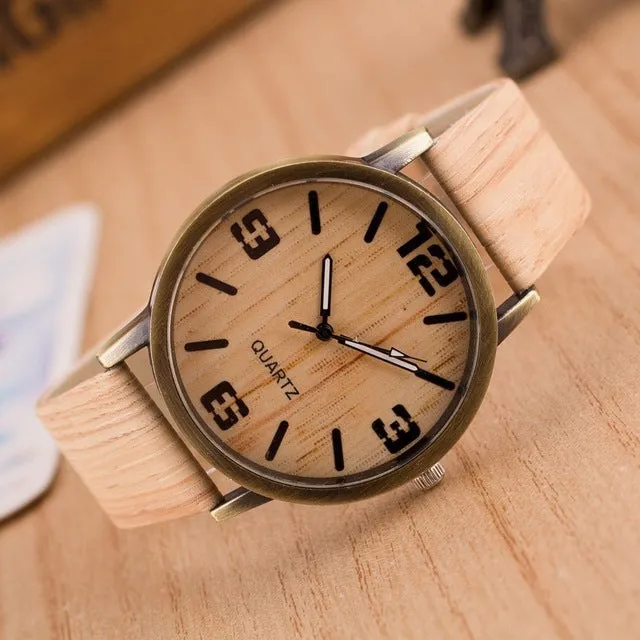 2016 New Design Vintage Wood Grain Watches for Men Women Fashion Quartz Watch Faux Leather Unisex Casual Wristwatches Gift