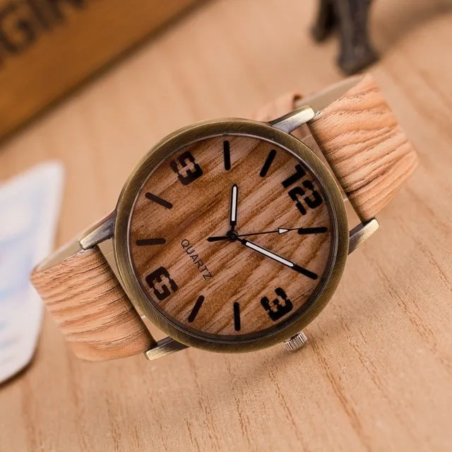 2016 New Design Vintage Wood Grain Watches for Men Women Fashion Quartz Watch Faux Leather Unisex Casual Wristwatches Gift