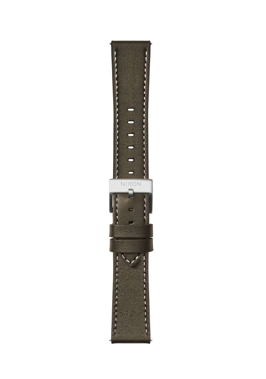 20mm Stitched Leather Band - Dark Olive