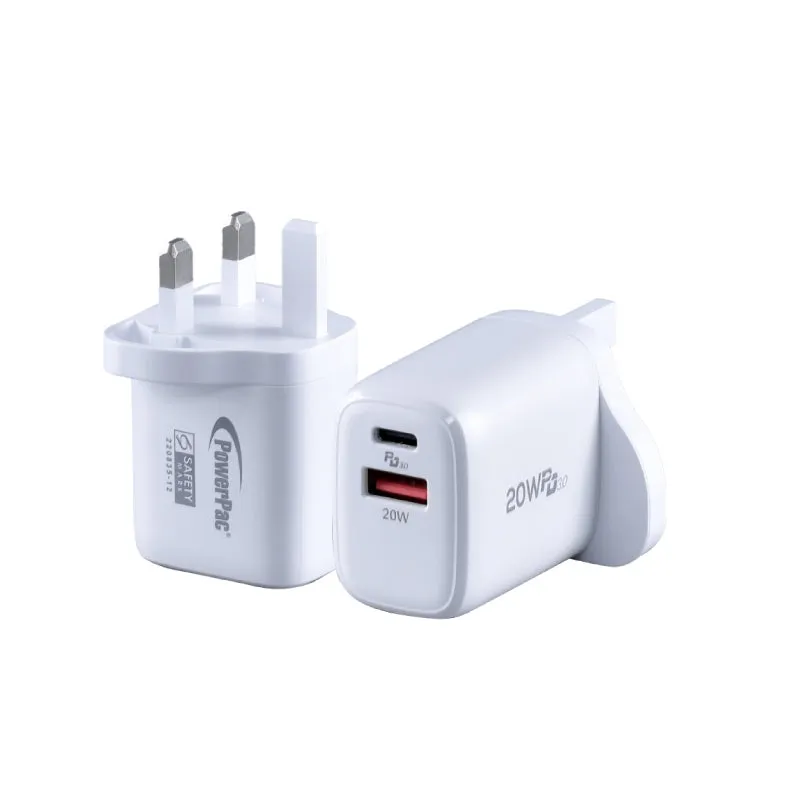 20W Charger Fast Charge QC3.0, PD 3.0 USB Smart Charger, TYPE A, TYPE C (PP7982) White