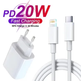 20W Fast Charging USB Type C Charger for Apple iPhone - Lightning Speed Charging with Data Cable