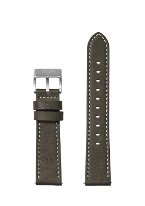 23mm Stitched Leather Band - Dark Olive