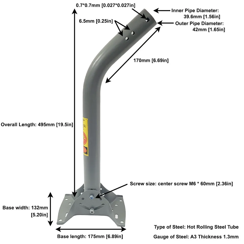 24 inch Heavy Duty J-Pipe Mount Mast - Powder Coat - Grey