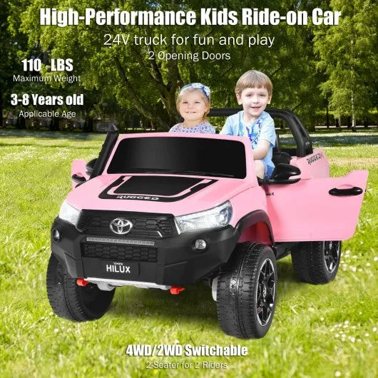 24V Licensed Toyota Hilux Ride On Truck Car 2-Seater 4WD with Remote Pink