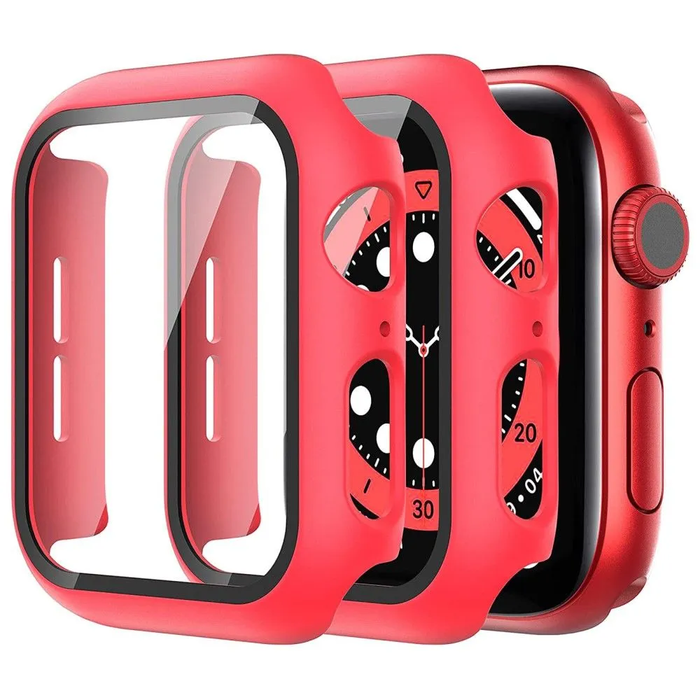 2Pcs Apple Watch (45mm) cover with tempered glass - Red