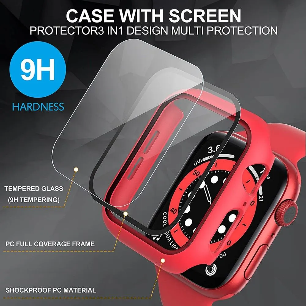 2Pcs Apple Watch (45mm) cover with tempered glass - Red