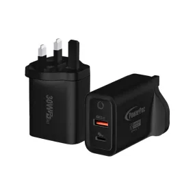 30W Charger Fast Charge QC3.0, PD 3.0 USB Smart Charger, TYPE A, TYPE C (PP7983) Black