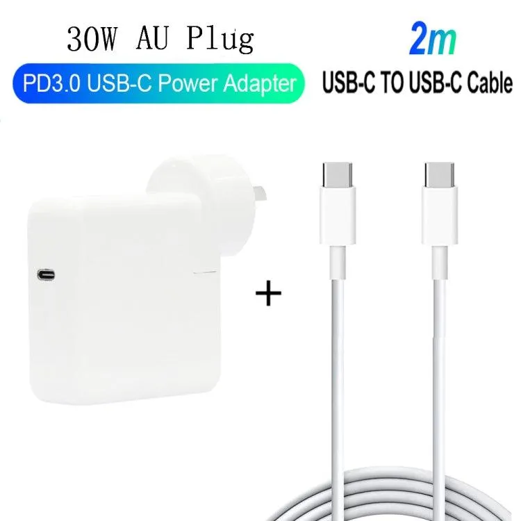 30W Dual USB-C Fast Charging Cable Set with 2m Length and AU Plug