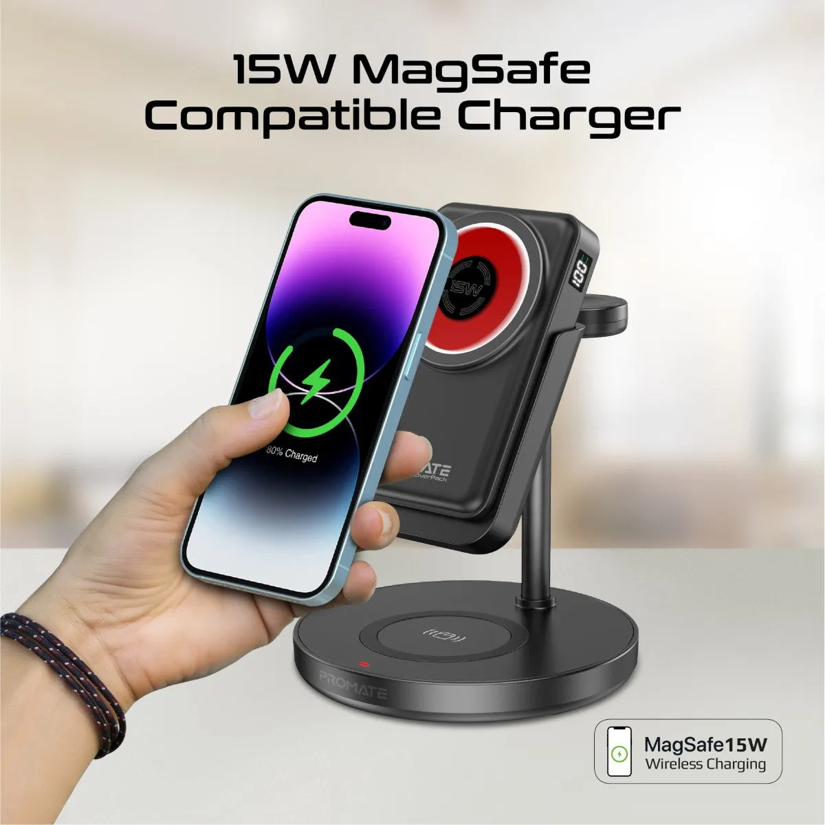 4-in-1 Charging Station with MagSafe Compatible Wireless Charging Power Bank, AirPods Charger & Detachable Apple Watch Charger