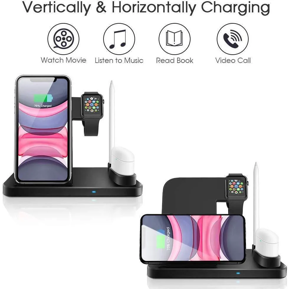 4 in 1 Wireless Charger, Qi 10W Fast Charging Station for iWatch Airpods iPhone Samsung