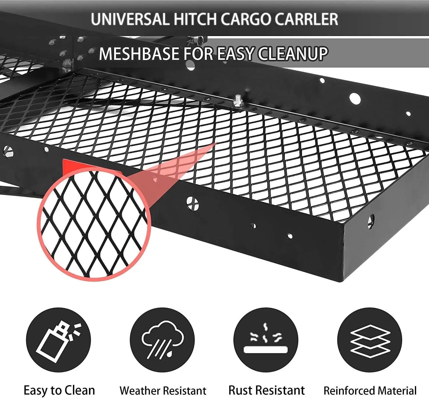 60"x 20"x 3" Hitch Mount Steel Cargo Carrier Basket Folding Cargo Rack with 2" Receiver, Black