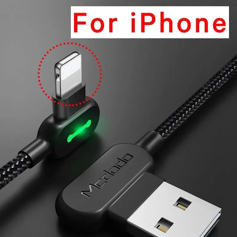 90 Degree LED Fast Charging Cable