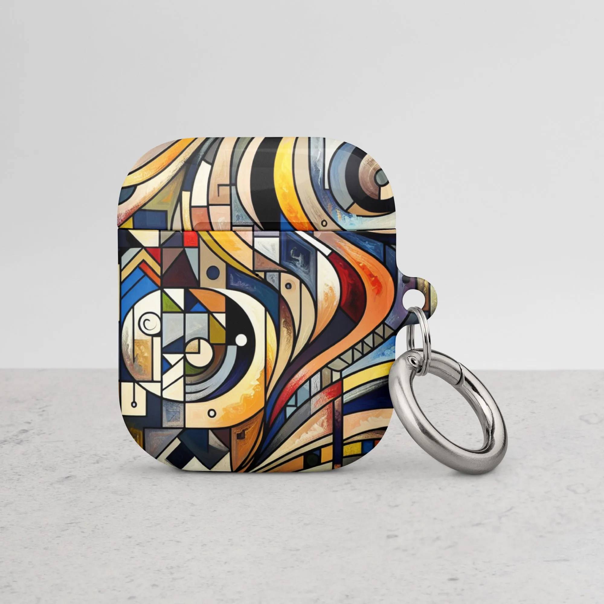 Abstract Mosaic AirPods® Case | Impact-Resistant Polycarbonate | Metal Carabiner | Scratch & Drop Protection