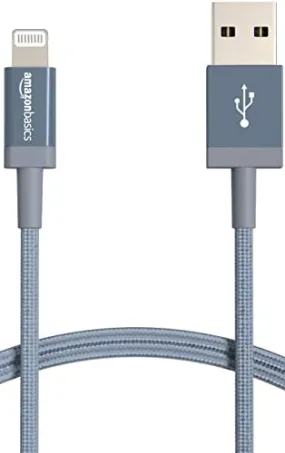 Amazon Basics USB-A to Lightning Charger Cable, Nylon Braided Cord, MFi Certified Charger for Apple iPhone 14 13 12 11 X Xs Pro, Pro Max, Plus, iPad, 6 Foot, Dark Gray