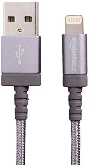 AmazonBasics Nylon Braided USB A to Lightning Compatible Cable - Apple MFi Certified - Dark Grey (6 Feet/1.8 Meter)