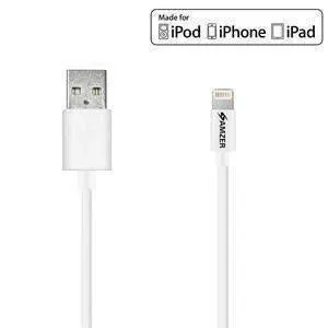 Amzer Apple MFi Certified Sync & Charge Lightning to USB Cable (6 Feet-1.8 Meters) - White