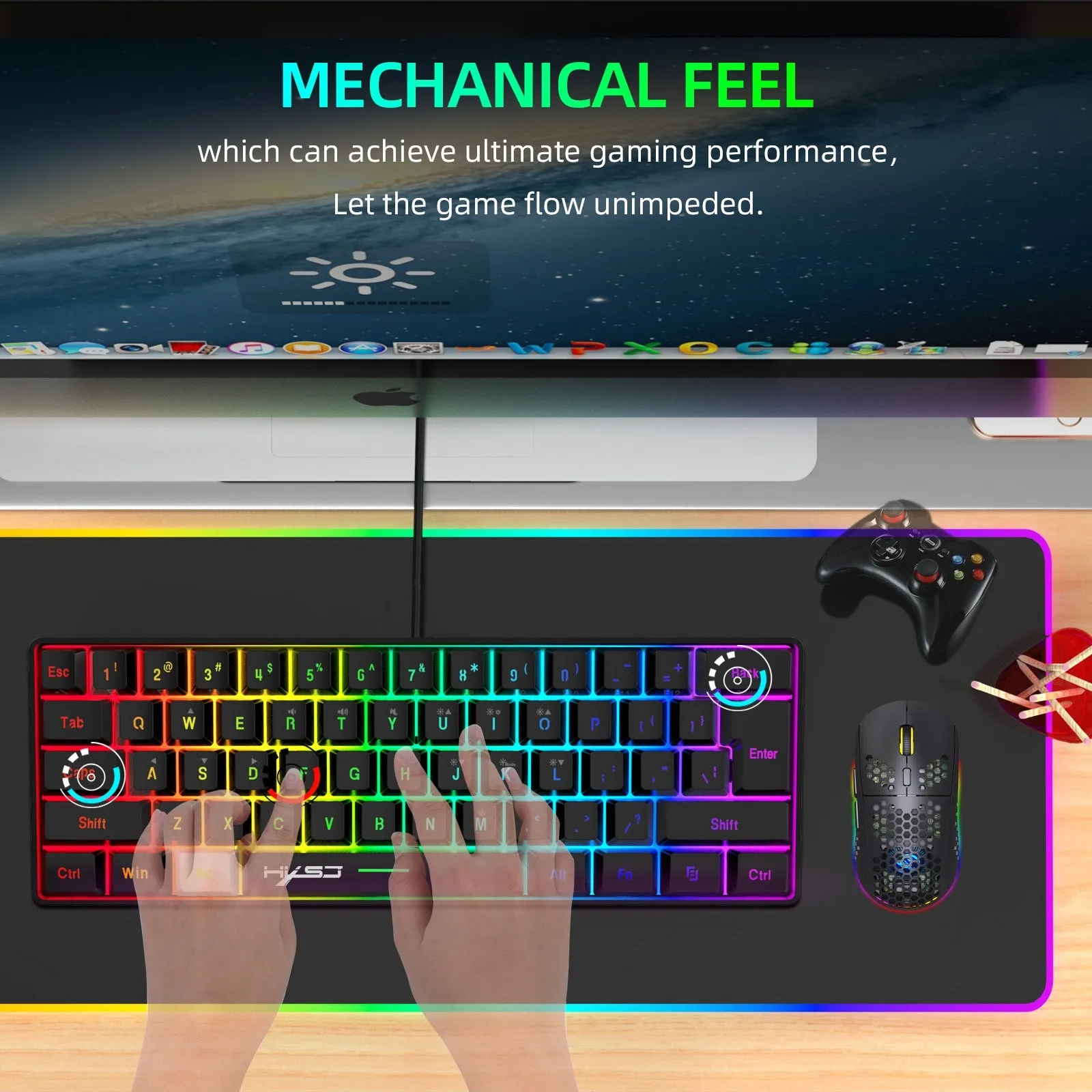 Anti-ghosting Ultra Compact 61 Keys Wired Membrane Keyboard with RGB Backlit for Windows/Mac