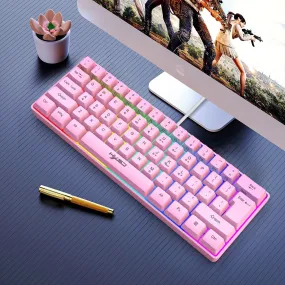 Anti-ghosting Ultra Compact 61 Keys Wired Membrane Keyboard with RGB Backlit for Windows/Mac