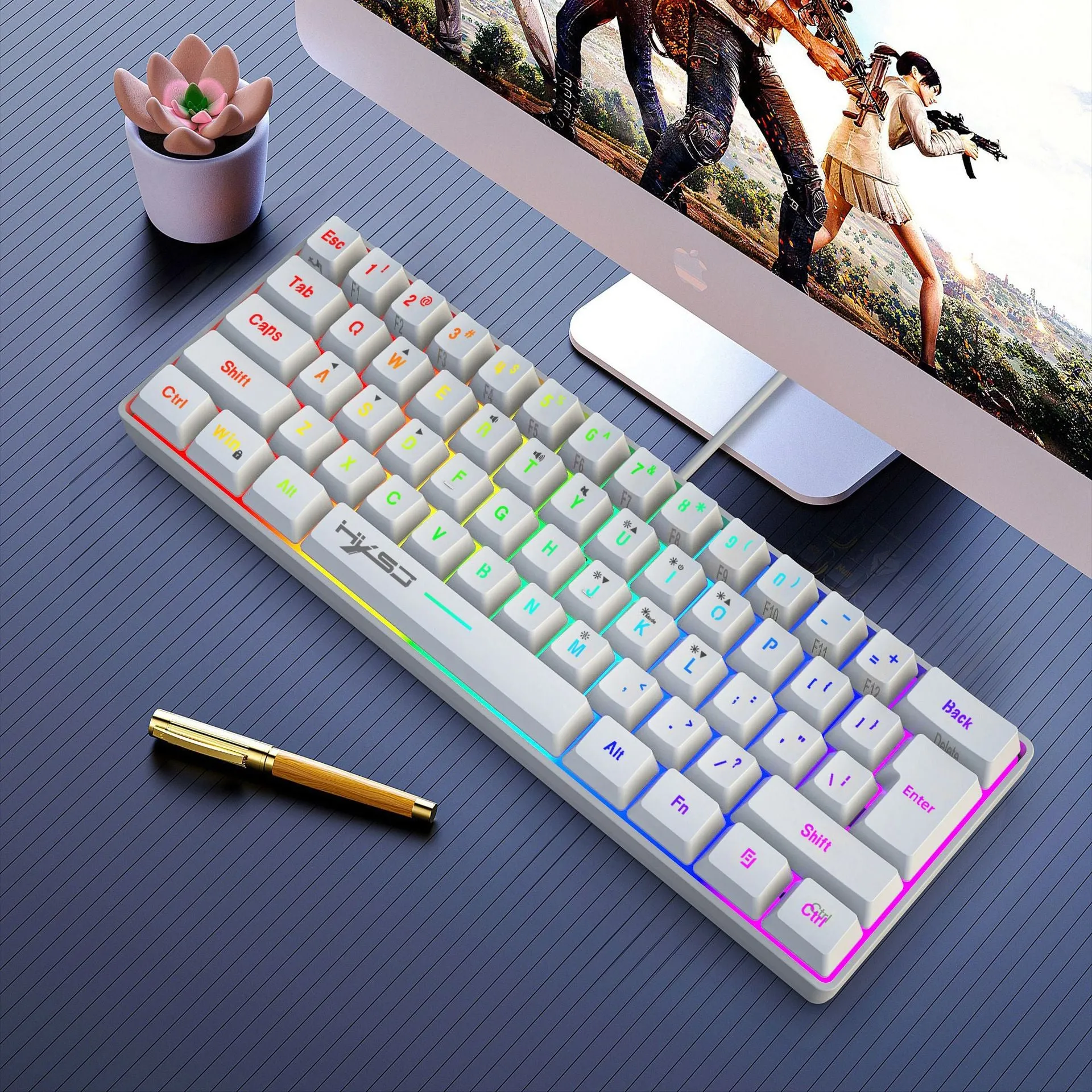 Anti-ghosting Ultra Compact 61 Keys Wired Membrane Keyboard with RGB Backlit for Windows/Mac