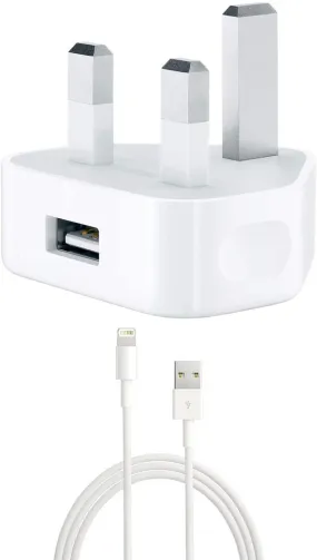 Apple Compatible USB 3-Pin Mains Charger & Lightning Charging Cable