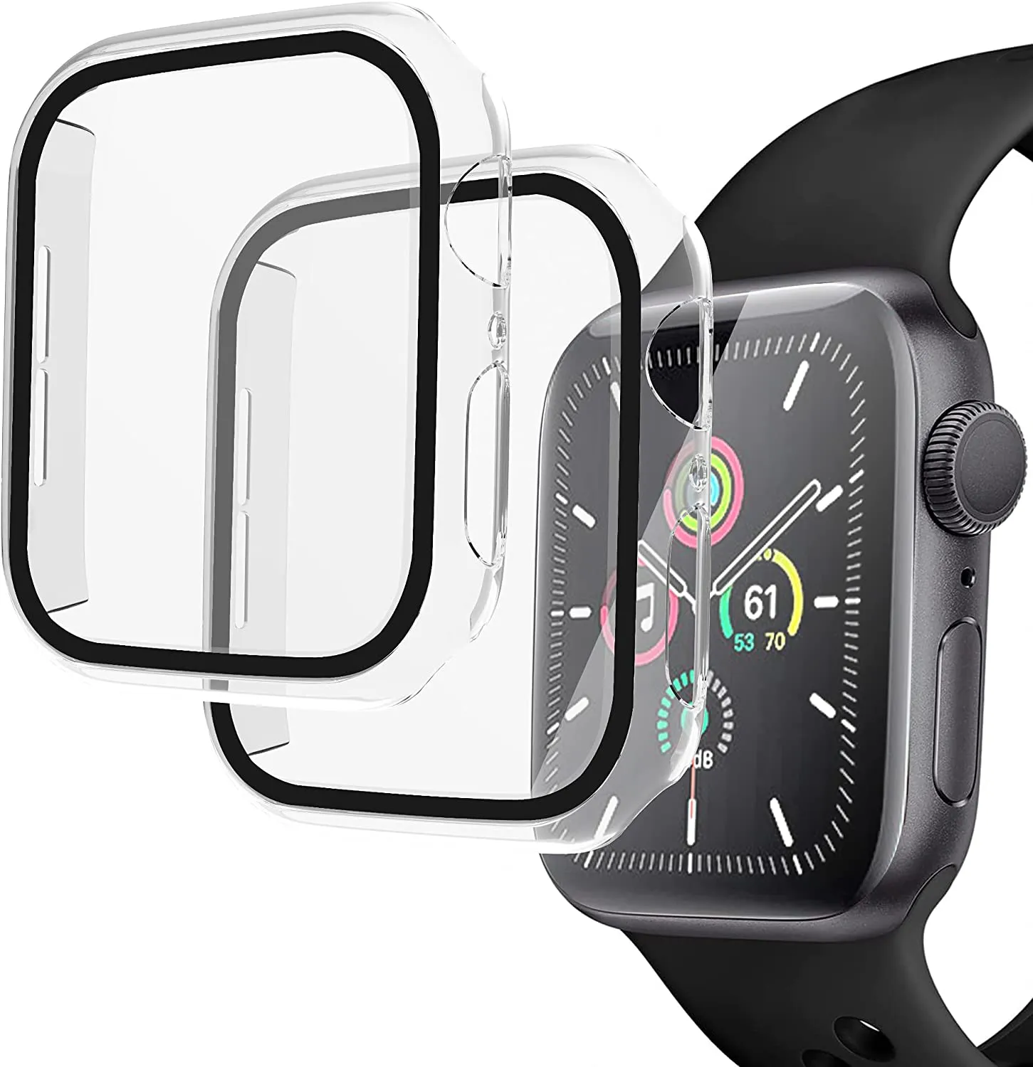 Arae Compatible with Apple Watch  Series 6 SE Series 5 Series 4 Hard PC Protective Case Tempered Glass Screen Protector Scratch Resistant Slim Full Overall All Around Men Women-2 Pack