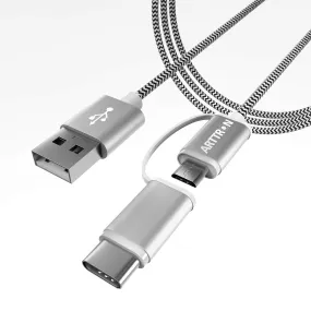 ARTTRON USB Type C & Micro USB to USB-A 2 in 1 Fast Charging Cable [1Pack 10ft]，Nylon Braided Cord，Compatible with Android Phone Charger, Samsung Galaxy S20 S10 Plus A51 A12 Note 10 9 ….