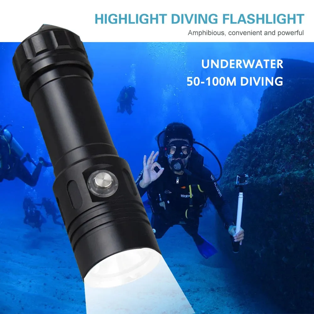 Asafee Af05D Led Flashlight Torch Underwater 50M Diving Lamp 4 File Waterproof L2 Dive Light Power By 26650 Battery