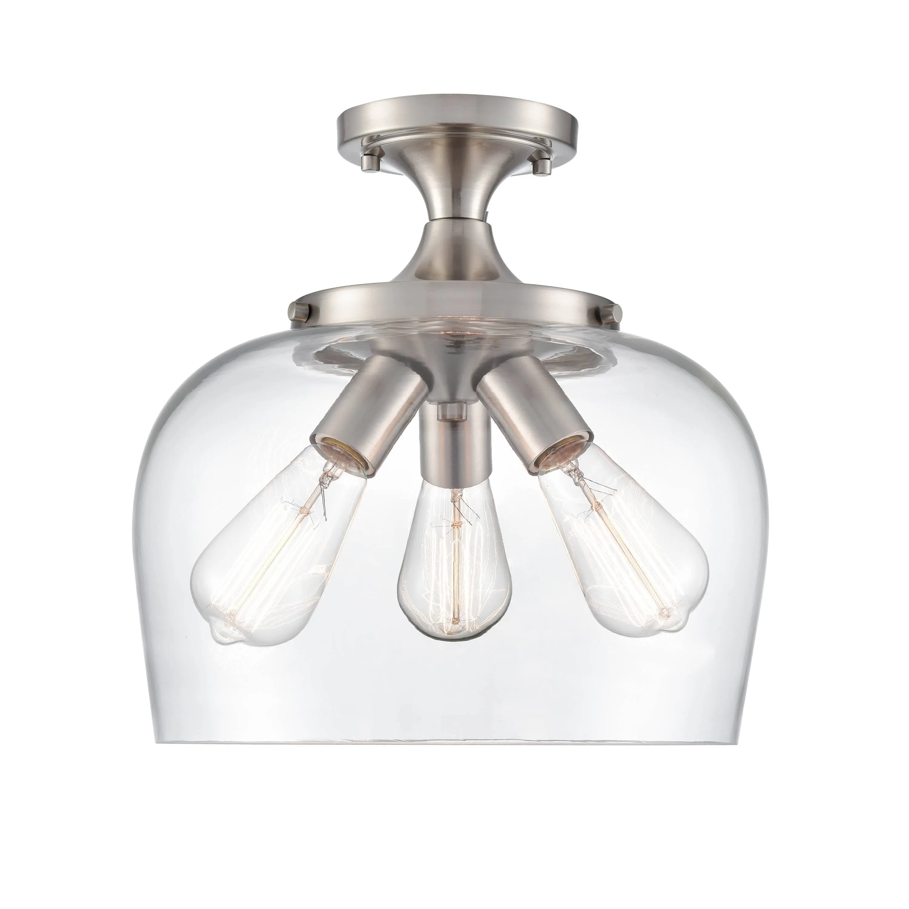 Ashford Semi-Flush Mount Fixture - Brushed Nickel - Clear Glass - 13in. Diameter - E26 Medium Base