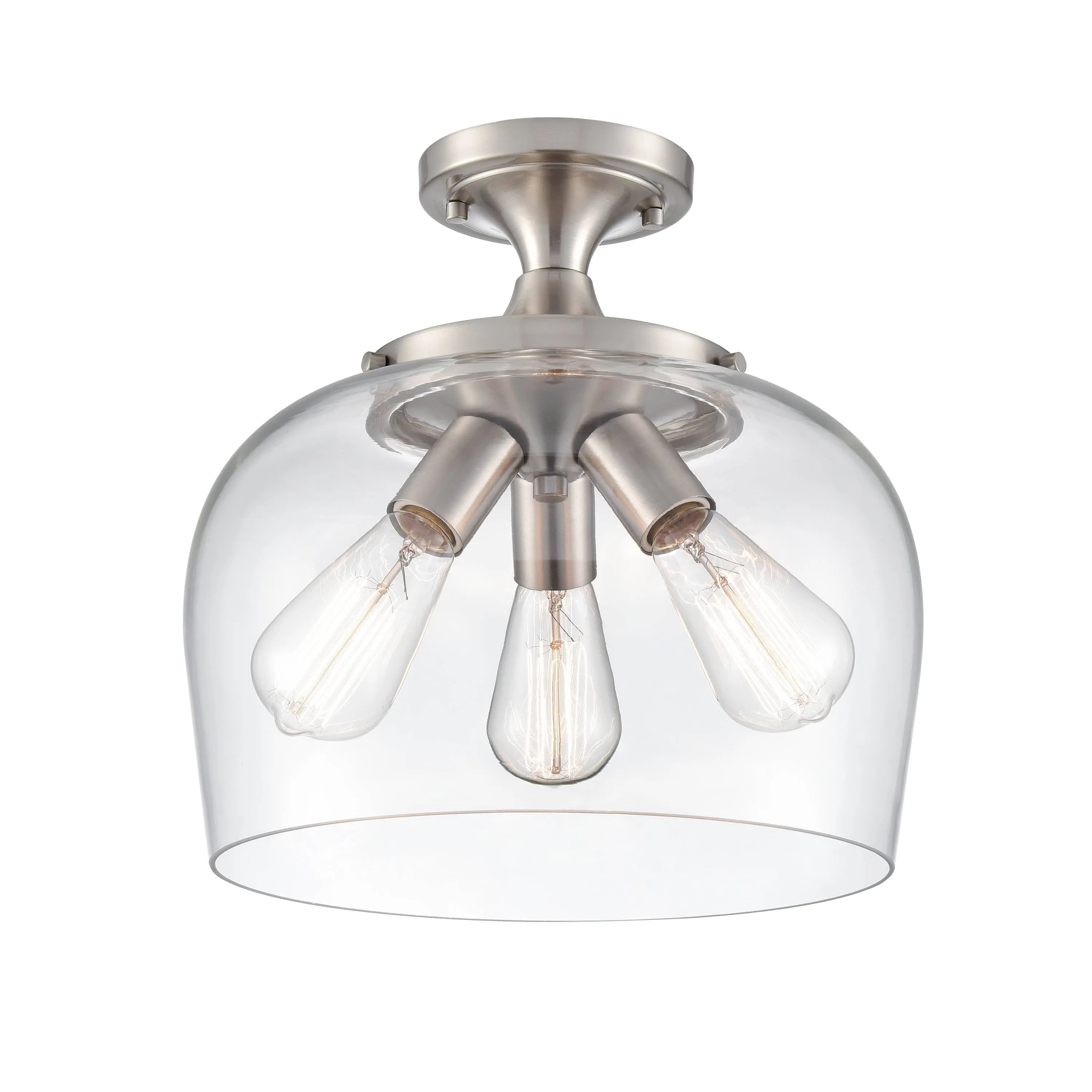 Ashford Semi-Flush Mount Fixture - Brushed Nickel - Clear Glass - 13in. Diameter - E26 Medium Base