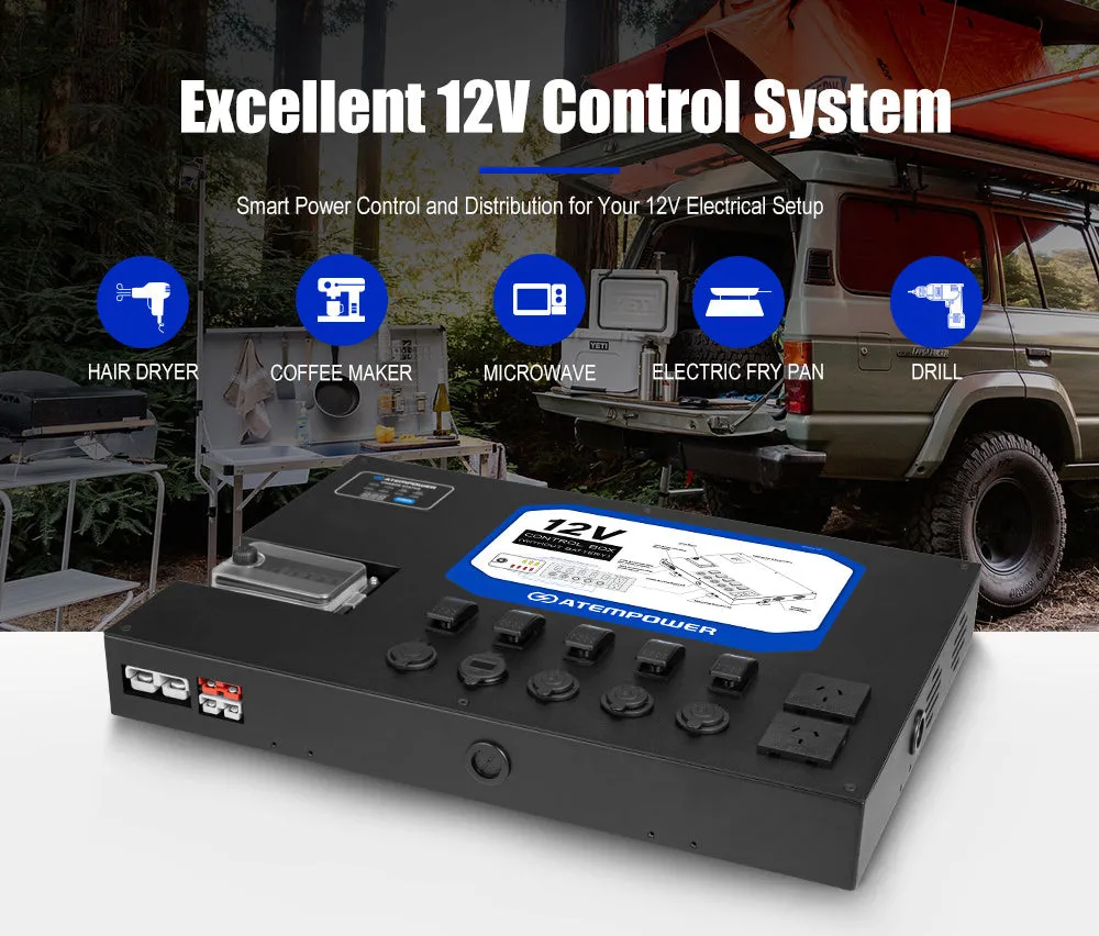 Atem Power 12V Control Box W/ 1500W/3000W inverter Smart Control Hub Built-in 40A DCDC Charger