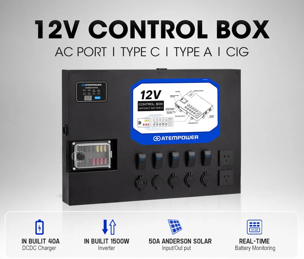 Atem Power 12V Control Box W/ 1500W/3000W inverter Smart Control Hub Built-in 40A DCDC Charger