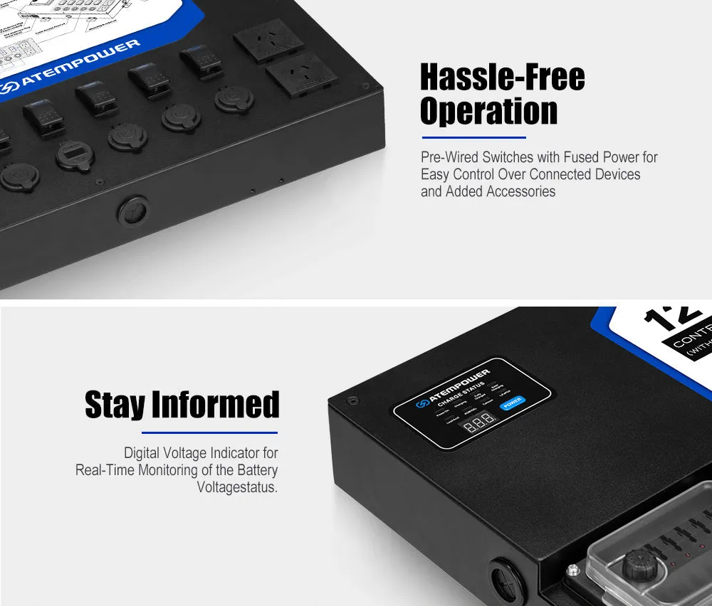 Atem Power 12V Control Box W/ 1500W/3000W inverter Smart Control Hub Built-in 40A DCDC Charger