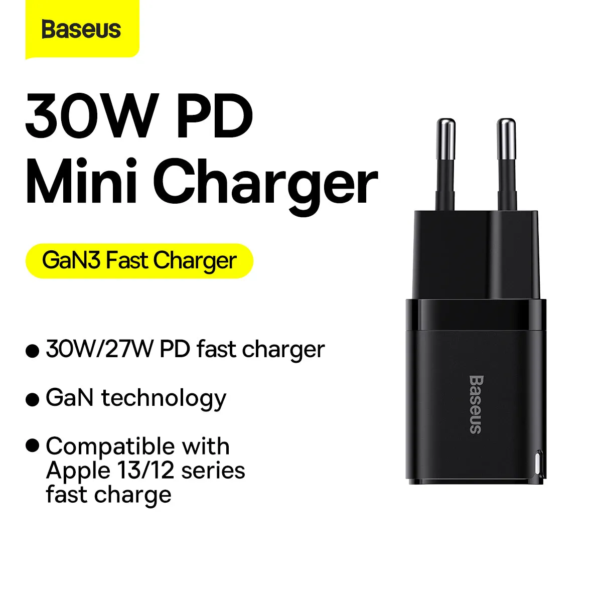 Baseus GaN 3 USB Type C PD Fast Charger 30W Black (CCGN010101)