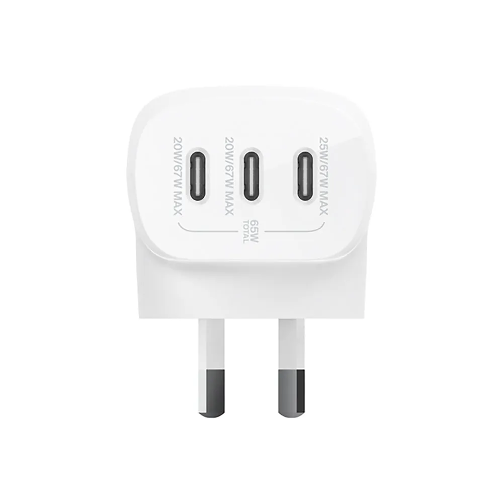 Belkin BoostCharge 67W 3 Port USB-C® Wall Charger with PPS   USB-C-C Cable White