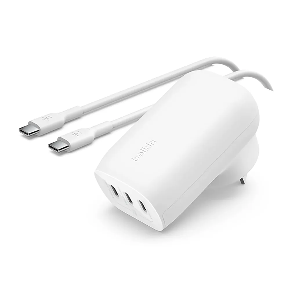 Belkin BoostCharge 67W 3 Port USB-C® Wall Charger with PPS   USB-C-C Cable White