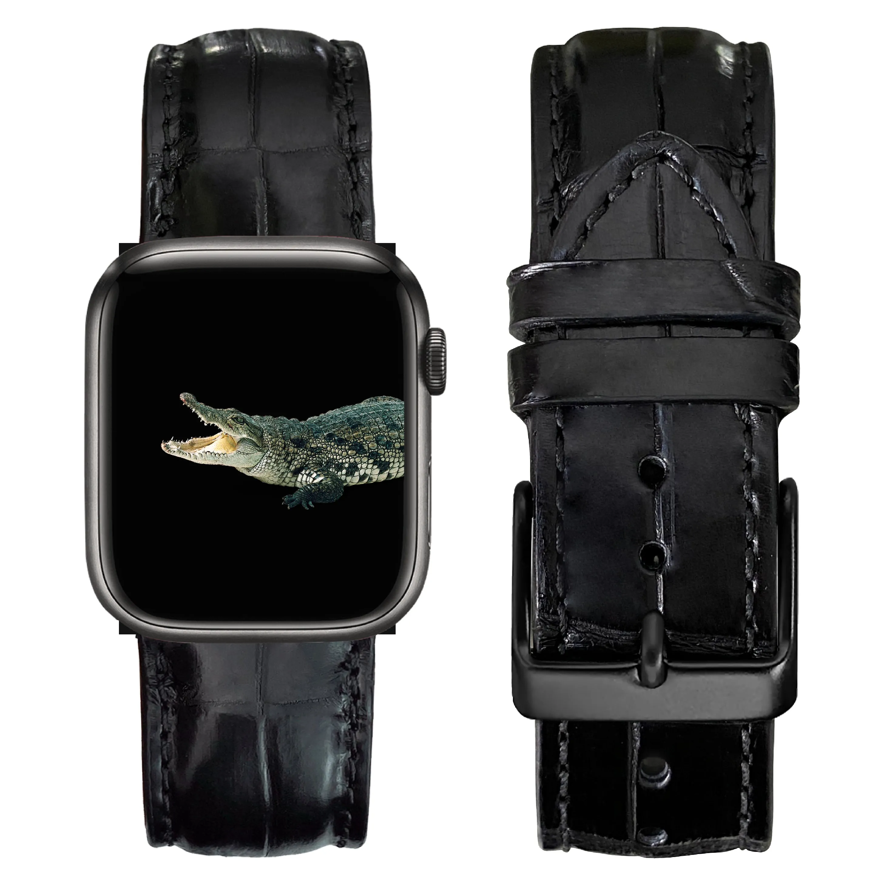 Black Alligator Leather Strap for Apple Watch Ultra Series 8 7 6 5 4 3 SE | AW-01