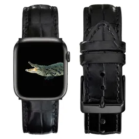 Black Alligator Leather Strap for Apple Watch Ultra Series 8 7 6 5 4 3 SE | AW-01