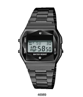 Black Sports Metal Band Watch with Black Metal Case and Black Crystal Cut LCD Display