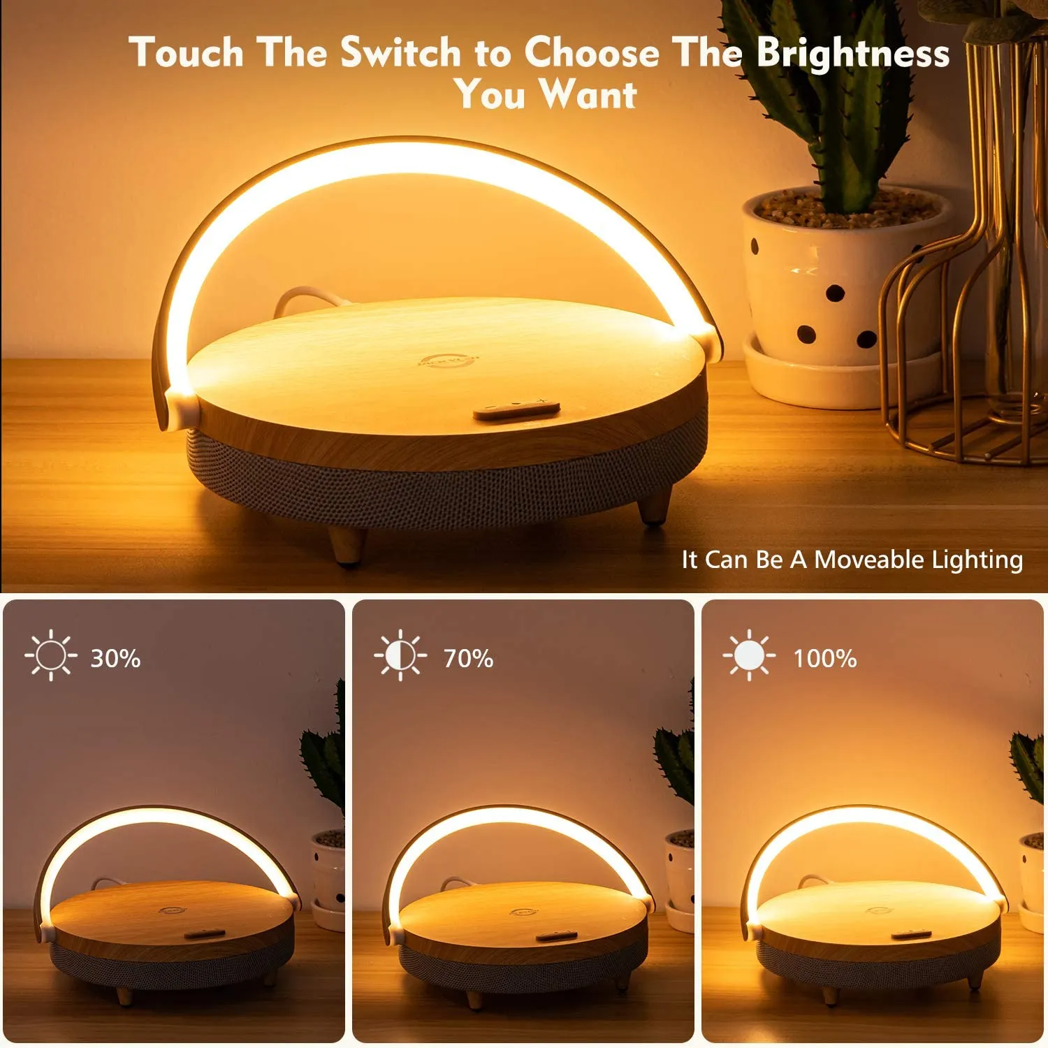 Bluetooth Speaker with Wireless Charger and LED Night Light