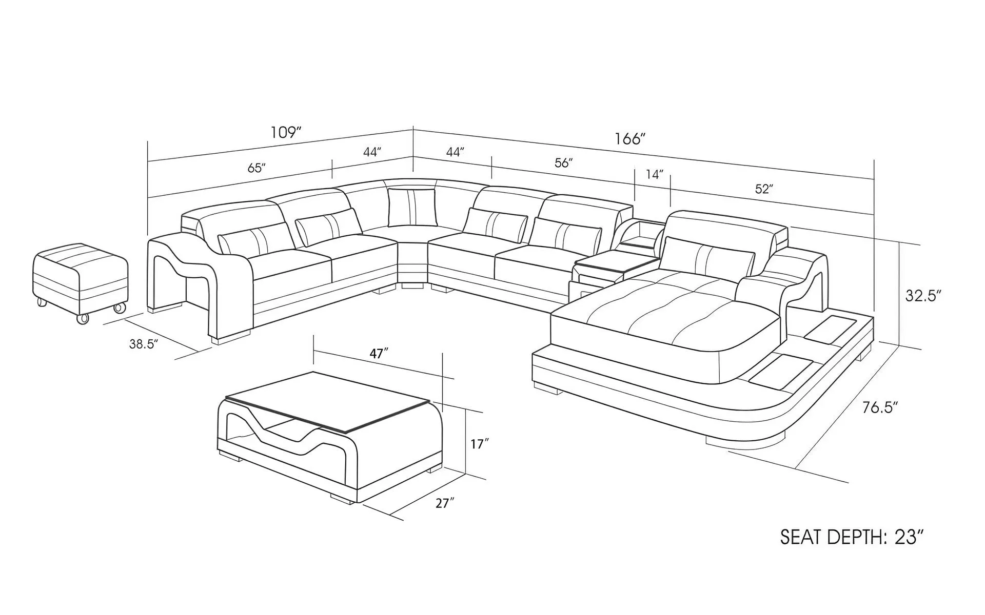 Bonded Leather Sydney Large Leather Sectional with Side Table