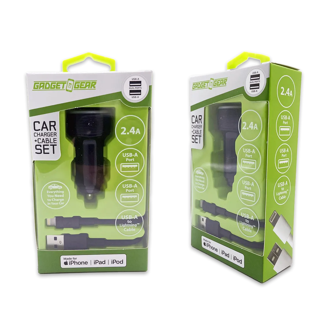 Car Charger Dual USB Ports with USB to Lightning Charging Cable Set - 3 Pieces Per Pack 24620