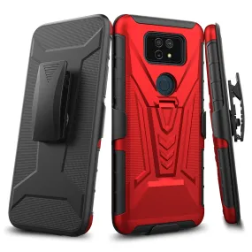 Case for AT&T Motivate Max U668AA / Cricket Ovation 3 Case with Tempered Glass Screen Protector Cover with Kickstand Phone Belt Clip Holster - Red