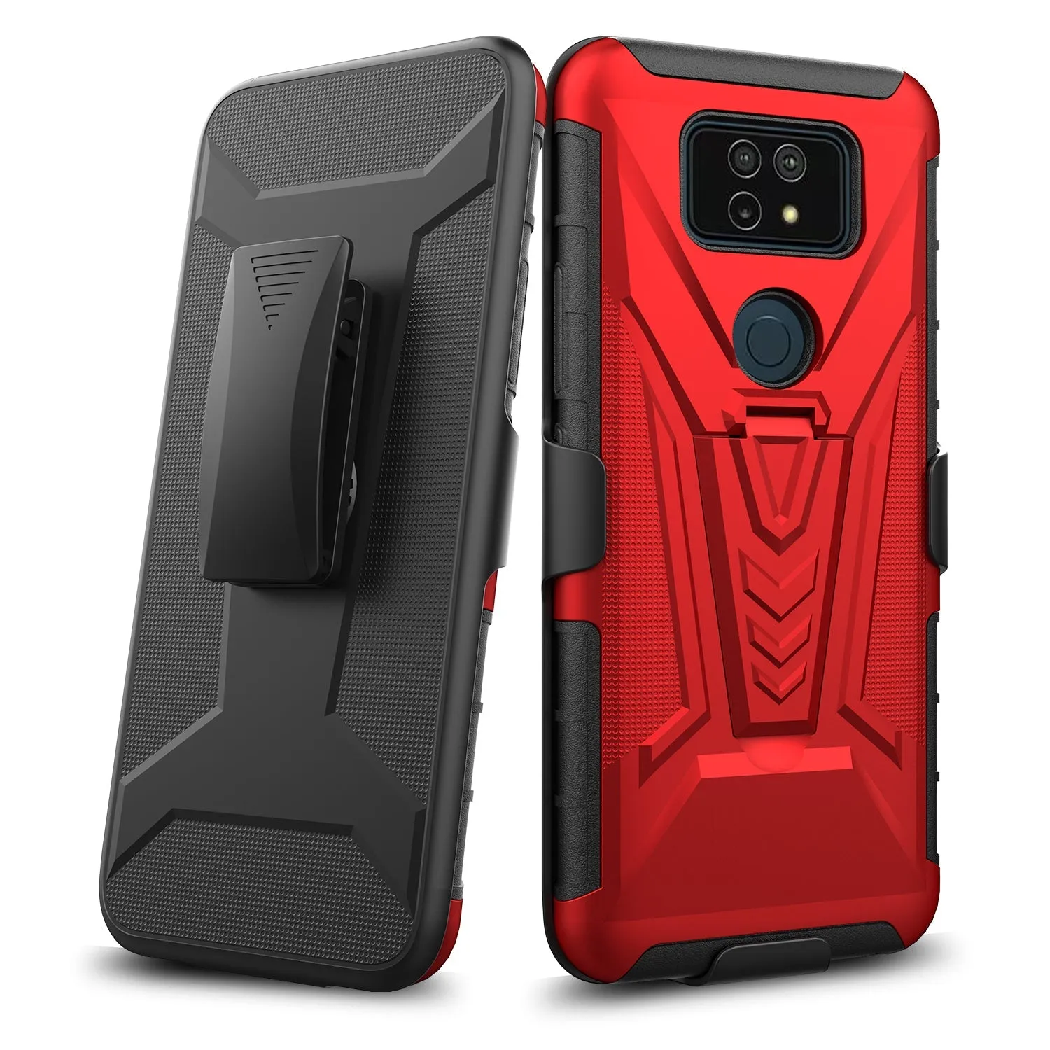 Case for AT&T Motivate Max U668AA / Cricket Ovation 3 Case with Tempered Glass Screen Protector Cover with Kickstand Phone Belt Clip Holster - Red