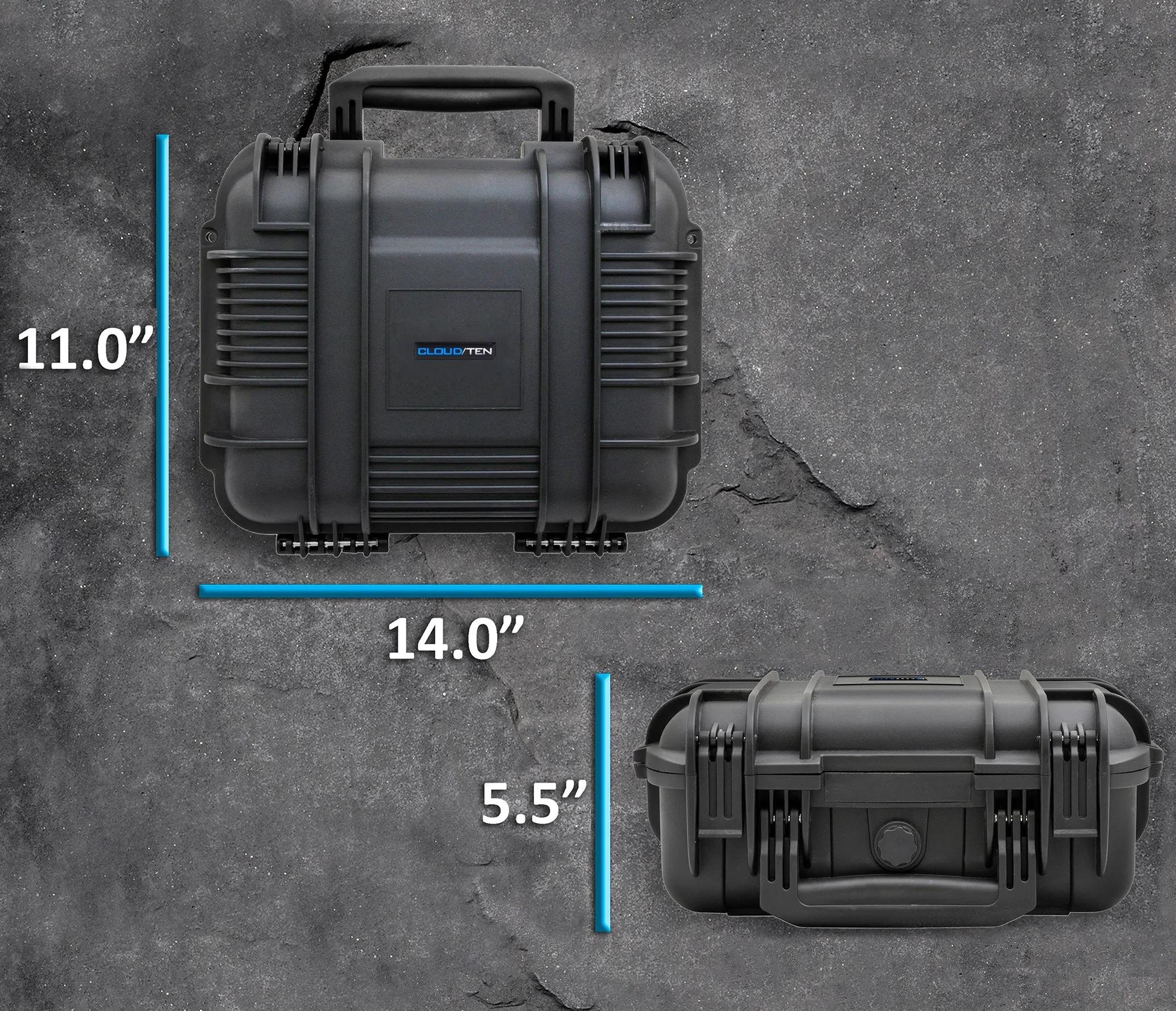 CASEMATIX 14" Waterproof Hard Travel Case with Padlock Rings and Customizable Foam - Fits Accessories up to 10.5" x 7.5" x 4.25"