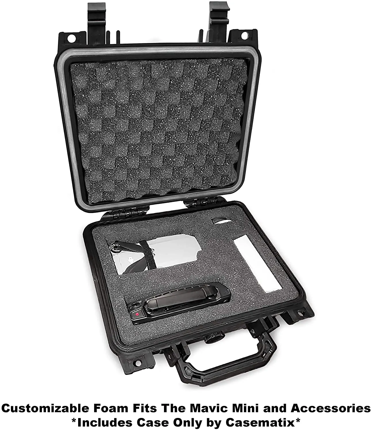 CASEMATIX Waterproof Case Compatible with DJI Mavic Mini Ultralight Drone and Accessories, Customizable Foam Interior with Airtight Travel Shell